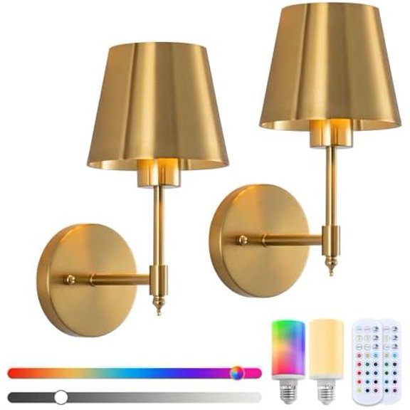 Battery Operated Wall Sconce Set of 2,Wireless Rechargeable Battery LED Wall Lamps, Dimming Wall Light Brushed Brass Indoor Wall Lamp for Living Room Bedroom,Hallway Gold$$Tools & Hardware Other