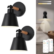 Battery Operated Wall Sconce Set of Two, Easy to Install Wireless Lights for Wall,Remote Control Dimmable LED Lights, Auto Timer Black Wall Lamp Fixtures for Bedroom, Gallery, Living Room, RV