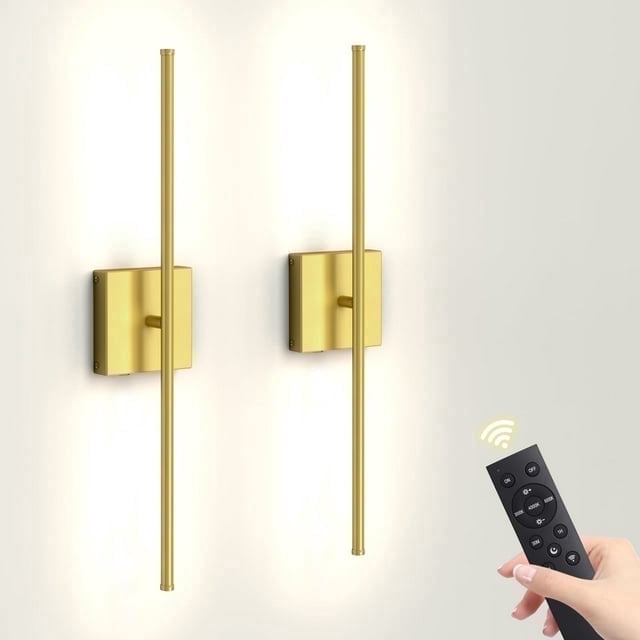 HOYOFOL Touch Light Cordless Wall Sconces, LED Rechargeable Lamp with Remote Control, Gold (2 Pack)