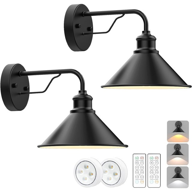 Battery Operated, NonHardwired LED Wall Sconces with Remote, Set of 2