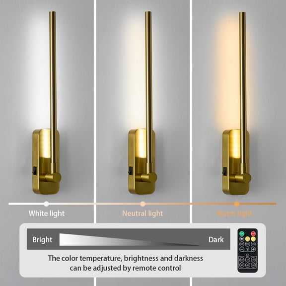 Battery Operated Wall Sconces with Remote Control LED Rechargeable Picture Lights for Wall Wireless Led Lights for Bedroom with Magnetic Wall Light Fixtures 3CCT-Dimmable Brass Gold
