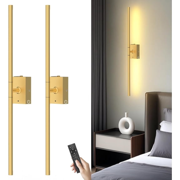 Battery Operated Wall Sconces Set of 2: 10000mAh Rechargeable Wall Lights with Remote, 360 Rotate 3000K-6000K LED Wireless Wall Light Fixtures Decor for Bedroom Living Room Hallway Picture Lighting