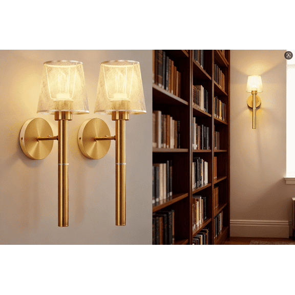 Battery Operated Wall Sconces Set of 2, 5200mAh Gold Rechargeable Wall Lights with 3 Color, Remote Control & Timer Function for Bedroom Living Room Hallway Decor-GOLD