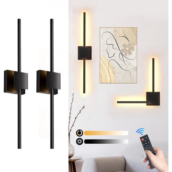 Battery Operated Wall Sconces Set of 2,  8000mAh Rotatable Picture Lights with Remote Control, Dimmable 3000-6500K LED Rechargeable Wall Lights for Living Room Bedroom Mirror, 28.3In
