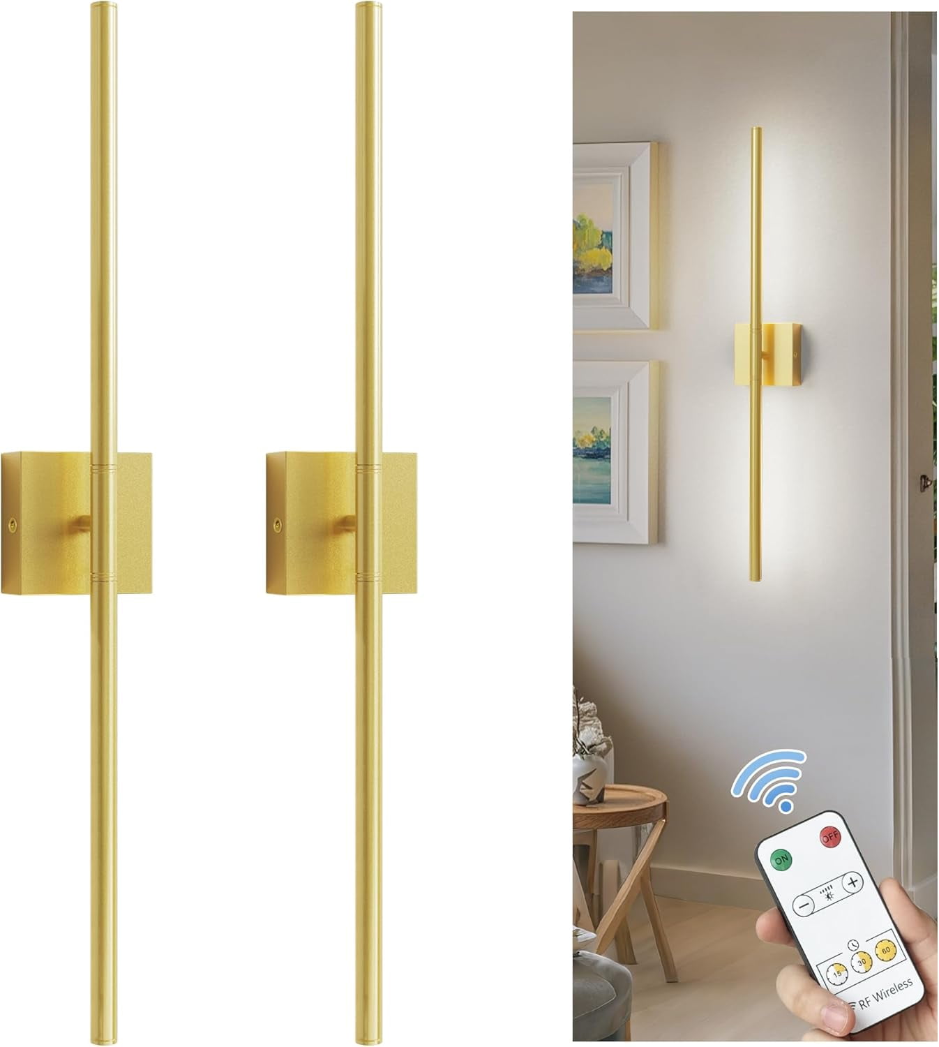 Rechargeable Wall Sconces Set Of 2 – 13000mAh Battery, Remote Control, 3 Light Colors, Timer