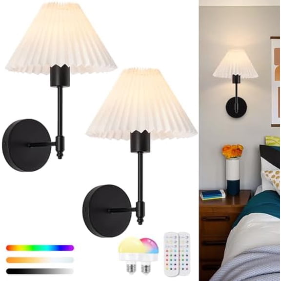Battery Operated Wall Sconces Set of 2, Wireless Wall Sconce with Remote Dimmable RGB, Rechargeable Wall Lights for Bedroom Living Room Kitchen Hallway Wall Decor (Black)$$Tools & Hardware Other