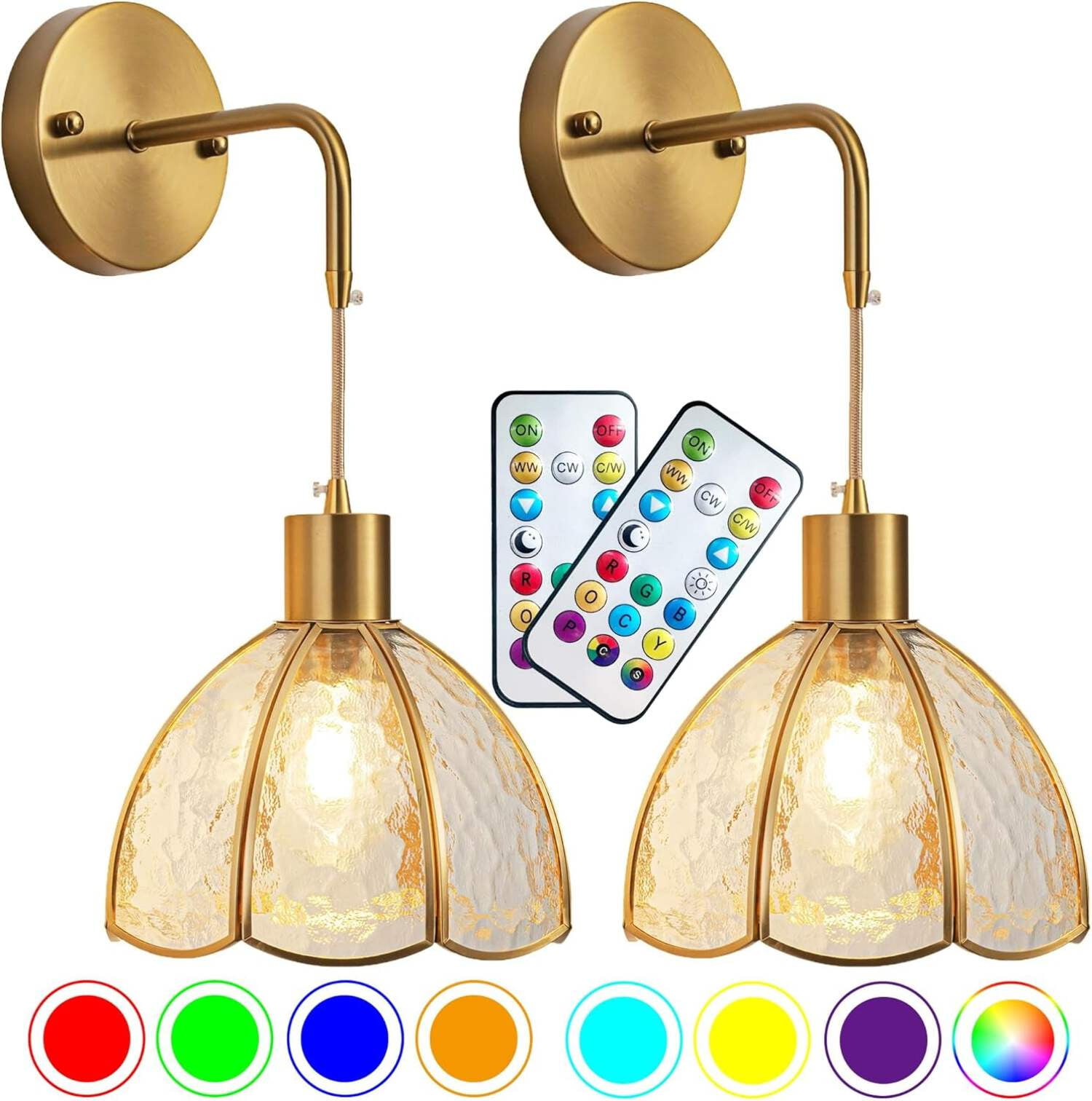 Gold and Glass Battery Operated Wall Sconces with Remote