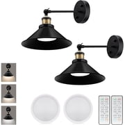 Battery Operated Black Wireless Wall Sconces with Remote Control Set of 2 - Flexible Wall Mounted Lights for Bedroom, Living Room, and Hallway