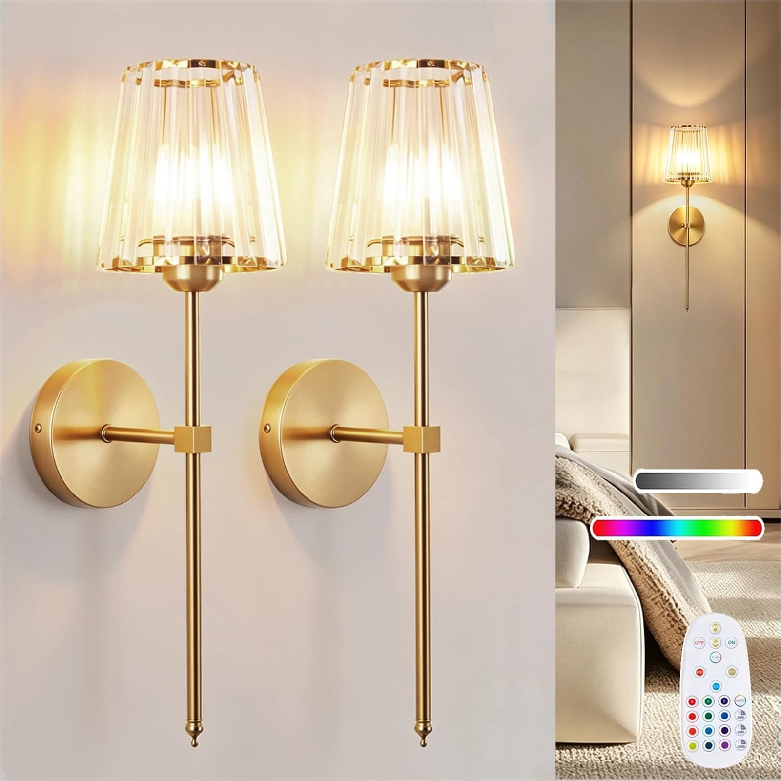 Skip Remote Operating Battery Operated Wall Sconces Set of 2, Wireless Rechargeable Hallway ...
