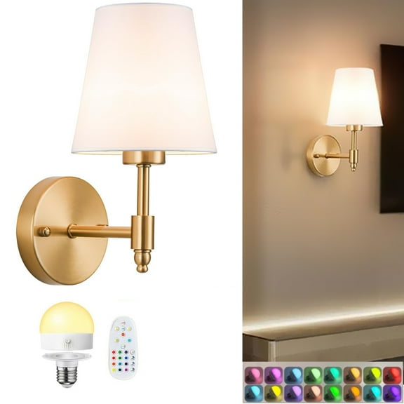 D.FAMILY Battery Operated Wall Sconces , Rechargeable Dimmable Wall Light with RGB Bulb and Remote