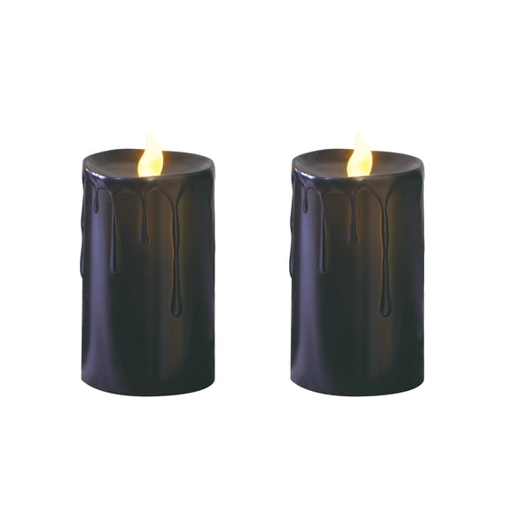 Battery-Operated Warm White LED Flameless Candles, Black, 5.5", 2 Count, Halloween by Way To Celebrate