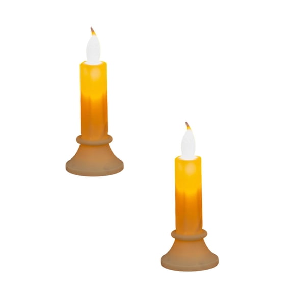Battery Operated Window Candles, LED Taper Candlesticks with Flickering Flame & Holder, Flameless Christmas Halloween Decor, 2 Pack Cordless Electric Candles for Home