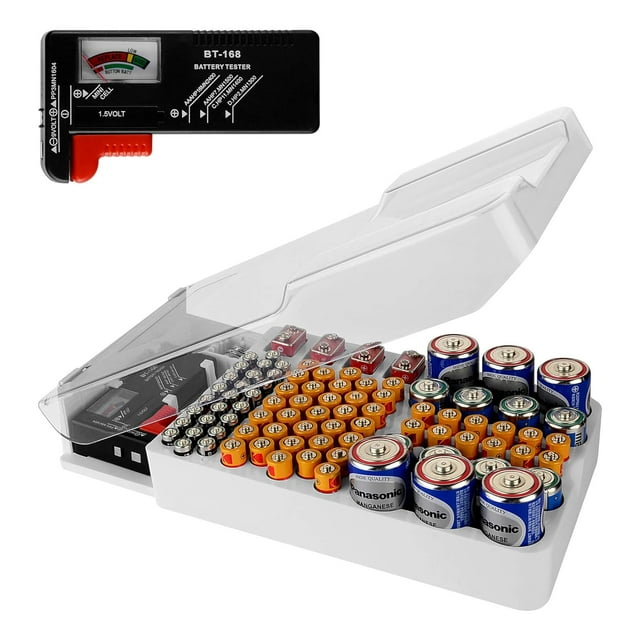 Battery Organizer Storage Case, Battery Box with Tester Holds 93 Batteries Various Sizes for AAA
