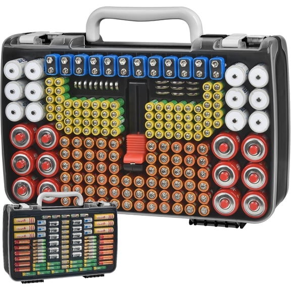 Battery Organizer Storage Case with Tester, Holds 269 Batteries | Clear Double Sided Box for AA AAA AAAA C D Cell 9V 3V Lithium LR44 CR2 CR123 18650 Button(Batteries Not Included)-Black