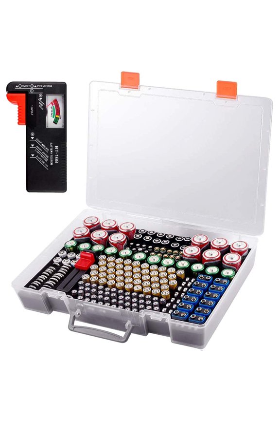 Battery Organizer Storage Holder with Tester Checker, Holds Up to 225 Batteries - Black(Box Only)