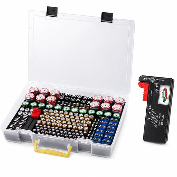 Battery Organizer Storage Holder with Tester Checker, Holds Up to 225 Batteries - Black(Box Only)
