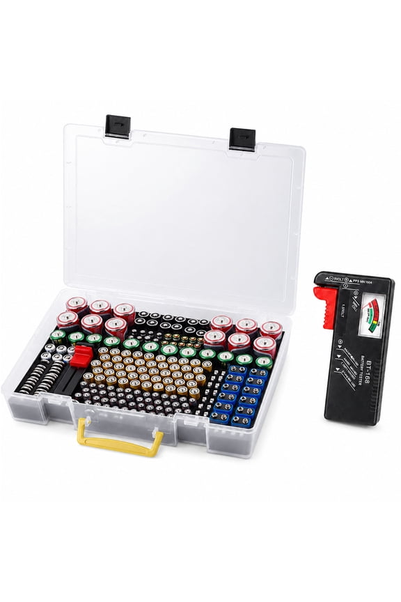 Battery Organizer Storage Holder with Tester Checker, Holds Up to 225 Batteries - Black(Box Only)