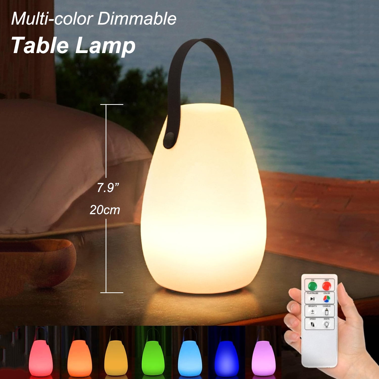 Postlucky LED Table Lamp 1200mAh Portable Desk Lamps White 7.9in Height 8-color Dimmable