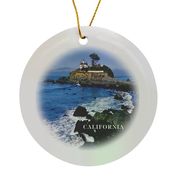 3drose, Battery Point Lighthouse California, Circle Porcelain Ornament