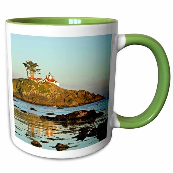 3drose, Battery Point Lighthouse Crescent City, California - Us05 Mgi0353 - Mark Gibson, 15oz Two-tone Green Mug