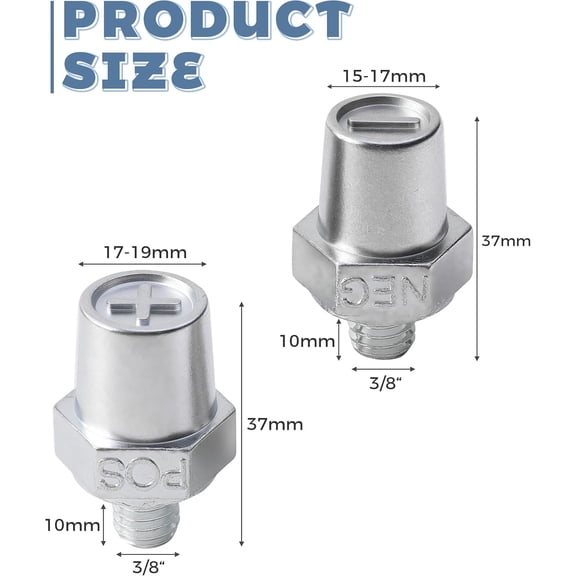 Battery Post Adapter,Car Accessories 3/8"-16 Thread Male Lead Side Post Battery Terminal Charging Posts,Automotive Replacement,Used for 3/8" Side Post Extension to Standard Top Post