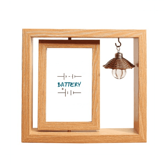 Battery Power Charge Plus Minus Wooden Rotating Picture Photo Frame 4x6