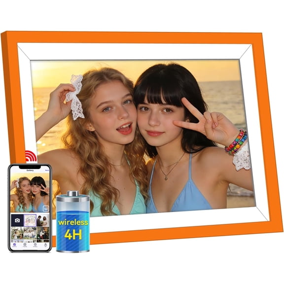 Battery Power Digital Photo Frame Electronic LED Screen Customizable Touchscreen 10.1'' 1920x1080 HD IPS, Share Photos and Videos 4 Hours,32GB,Wedding Ideal Christmas for Loved Ones