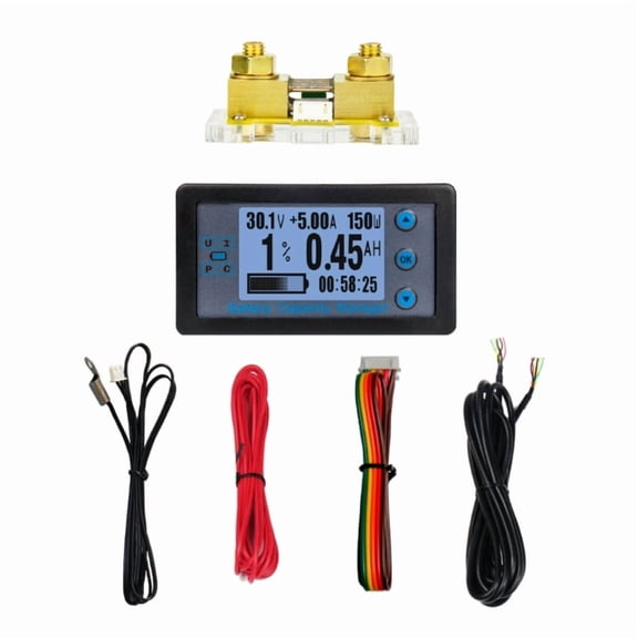 Battery Power Indicator Panel 8-120V Battery Voltage Current Meter with Shunt