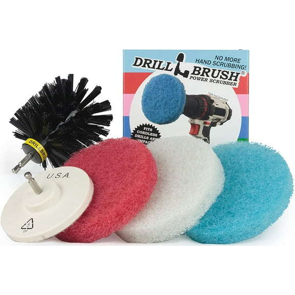 Battery Power Stiff Scrub Brush and Scour Pad Kitchen Cleaning Kit