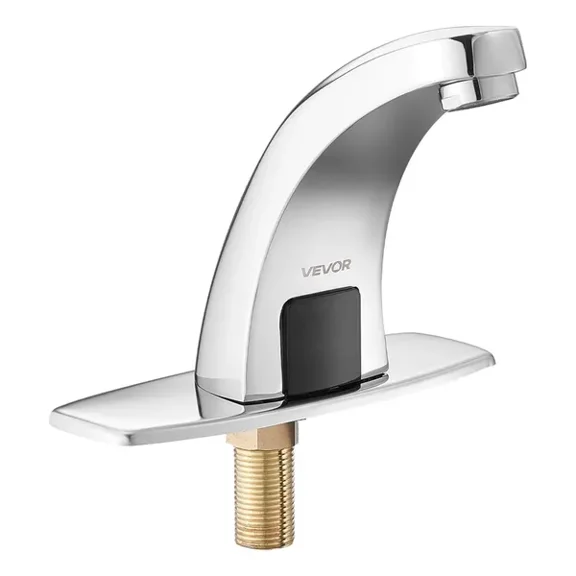 Battery-Powered Automatic Sensor Bathroom Sink Faucet-Chrome Silver,Hot&Cold Water,Fits 9/16 Inch Washbasins,Modern Perforated Design