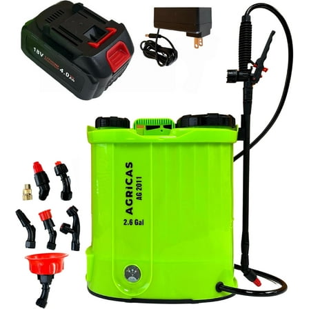 Battery Powered Backpack Sprayer 2.6 Gallon, Adjustable 0-100 PSI Pressure, Compatible with  18V Battery, 7 Nozzles, Telescopic Wand, Charger Included, Electric Sprayer, Lawn & Garden Use