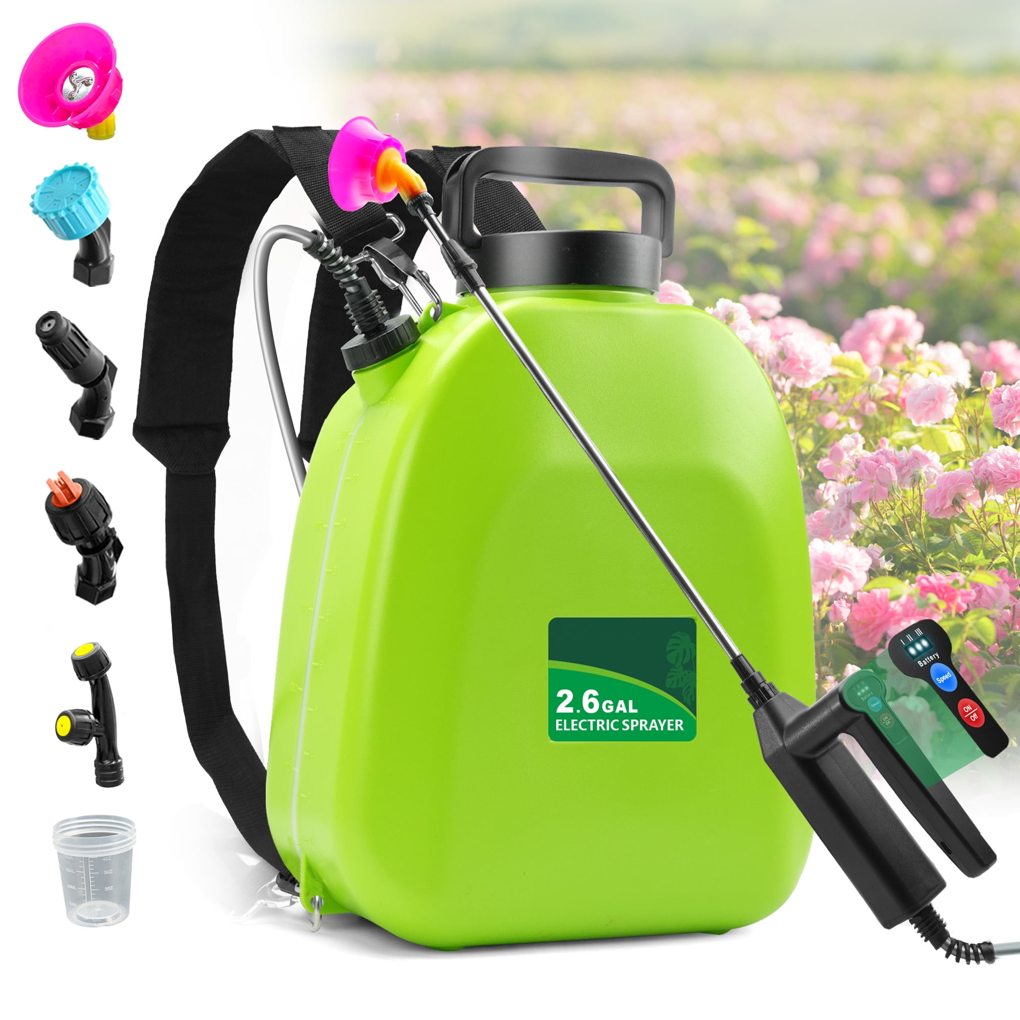 SYLMAX 2.6 Gallon Battery Powered Backpack Sprayer, Electric Garden Sprayer with 5 Nozzles & 32" Telescopic Wand, Rechargeable Weed Sprayer for Lawn and Yard