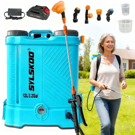 Battery Powered Backpack Sprayer, 3.2 Gallon Electric Sprayer with Steel Telescopic Spray Wand, 0-80 PSI Adjustable Pressure, Compatible with 18V Battery, Includes 2.0Ah Battery & Charger, 5 Nozzles