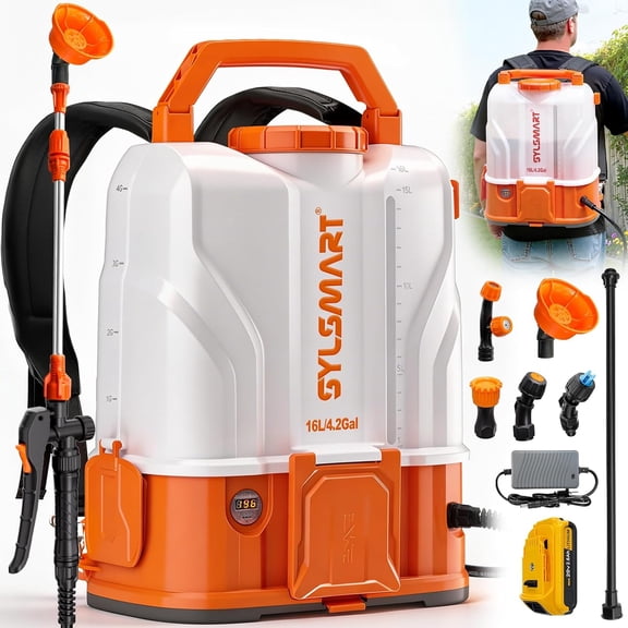 Battery Powered Backpack Sprayer 4.2 Gallon, 120 PSI Electric Backpack Sprayer, Compatible with 20V Battery, 1 GPM High Flow Garden Sprayer with 2 Wands & 5 Nozzles for Lawn Yard Care