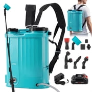 Battery Powered Backpack Sprayer 4.23 Gallon 0-65 PSI Adjustable Pressure, Electric Sprayer with 5 Nozzles and 1 Wands, 18V 2Ah Battery, Wide Mouth Lid for Weeding, Spraying