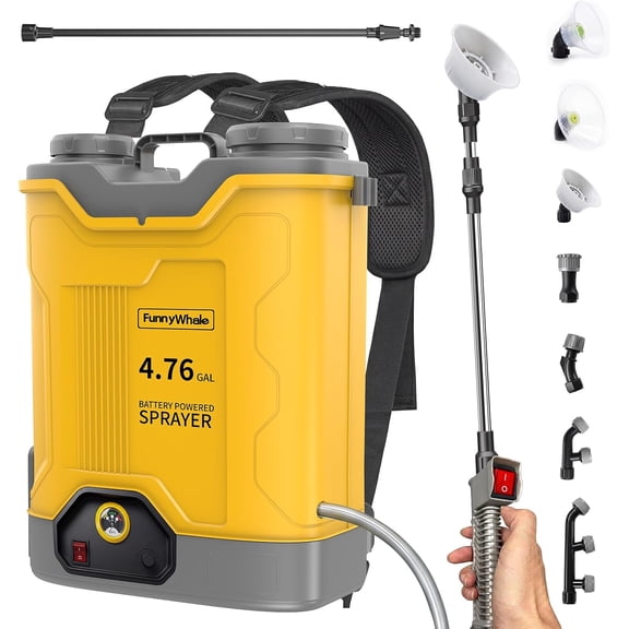 Battery Powered Backpack Sprayer with 4.76 Gallon, Upgraded Backrest & Strap, Adjustable PSI 0-120, Electric Garden Sprayer Compatible with Dewalt 20V Battery, 6 Nozzles
