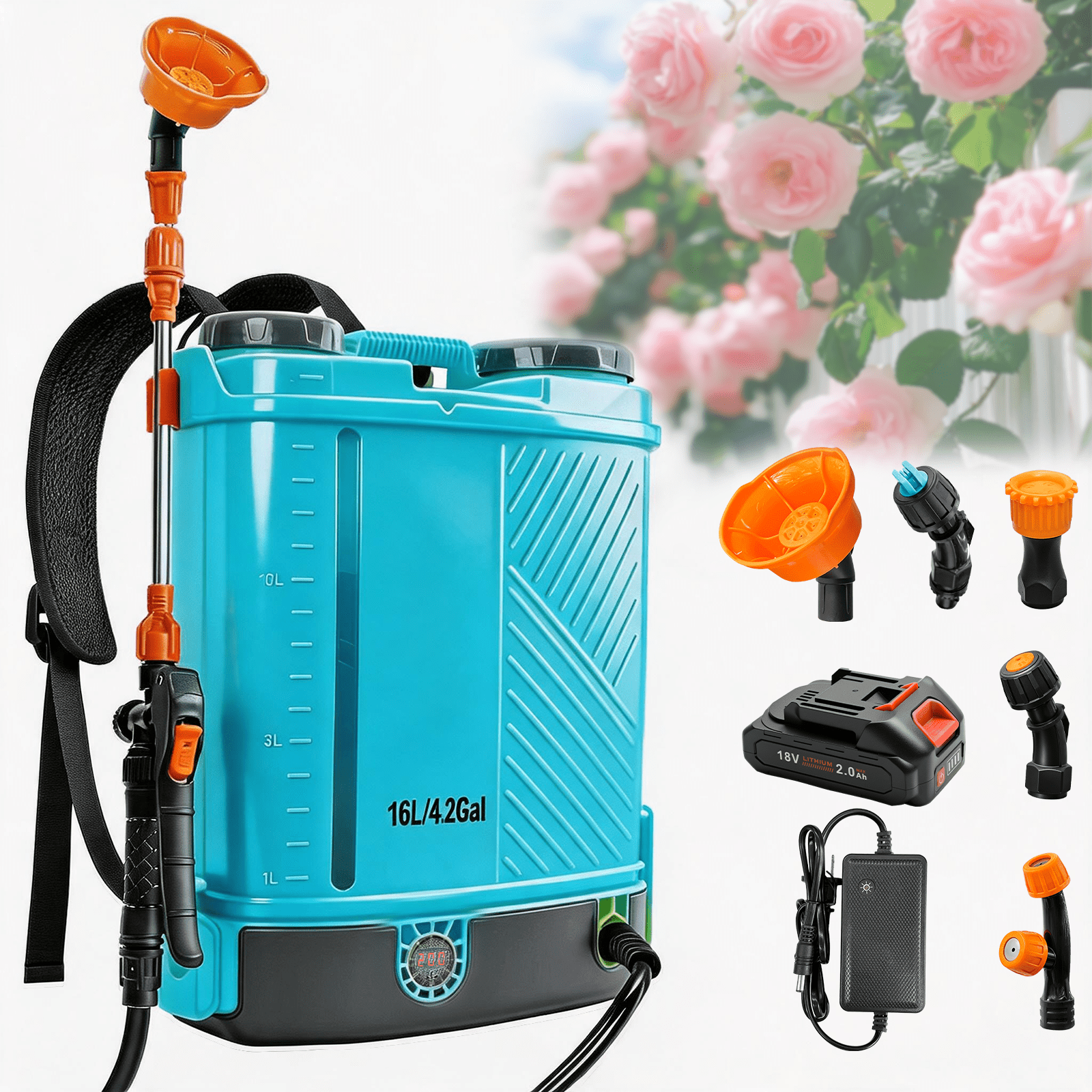 4 Gallon Battery Powered Backpack Sprayer, 100 PSI Electric Garden Sprayer with Makita 18V Battery Compatibility, 5 Nozzles & Telescopic Wand, Weed & Fertilizer Lawn Sprayer