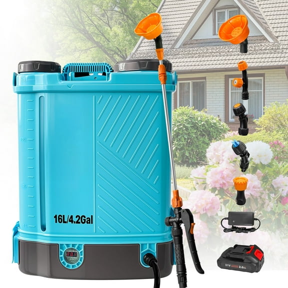 SYLMAX 4 Gallon Battery Powered Backpack Sprayer, 100 PSI Electric Garden Sprayer with Makita 18V Battery Compatibility, 5 Nozzles & Telescopic Wand, Weed & Fertilizer Lawn Sprayer
