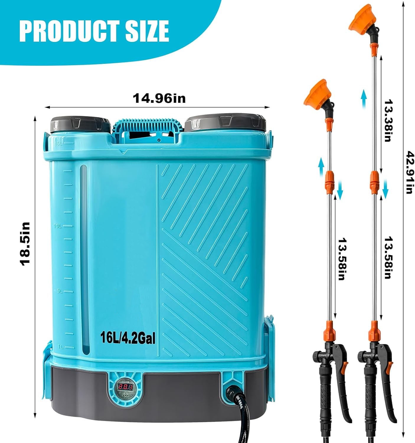 Battery Powered Backpack Sprayer 4 Gallon, 0-100 PSI Adjustable ...