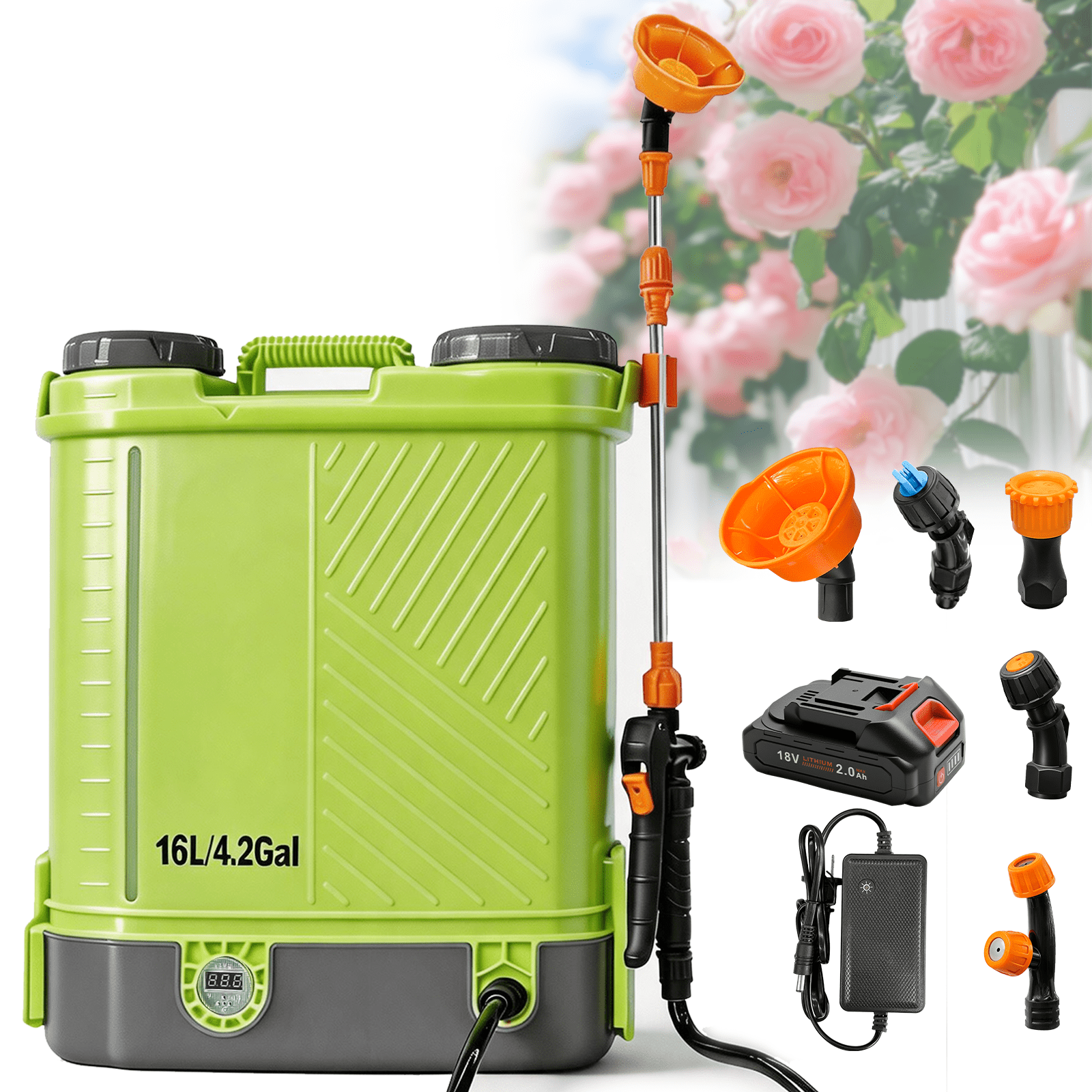 Battery Powered Backpack Sprayer 4 Gallon, 100 PSI Electric Garden Sprayer with Makita 18V Battery Compatibility, Telescopic Wand, 5 Nozzles, Weed & Fertilizer Lawn Sprayer