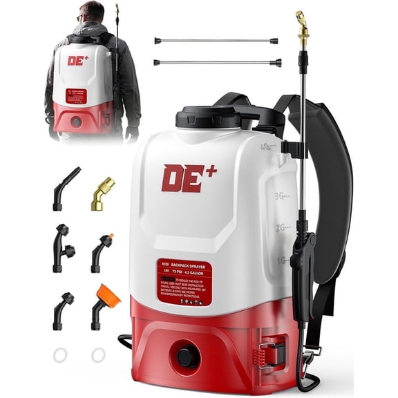 Battery Powered Backpack Sprayer, for Milwaukee M18 Battery, 73 PSI Adjustable Pressure, 4.3 Gallon Electric Sprayer for Lawn, 6 Nozzles, 2 Spray(Bare Tool Only)
