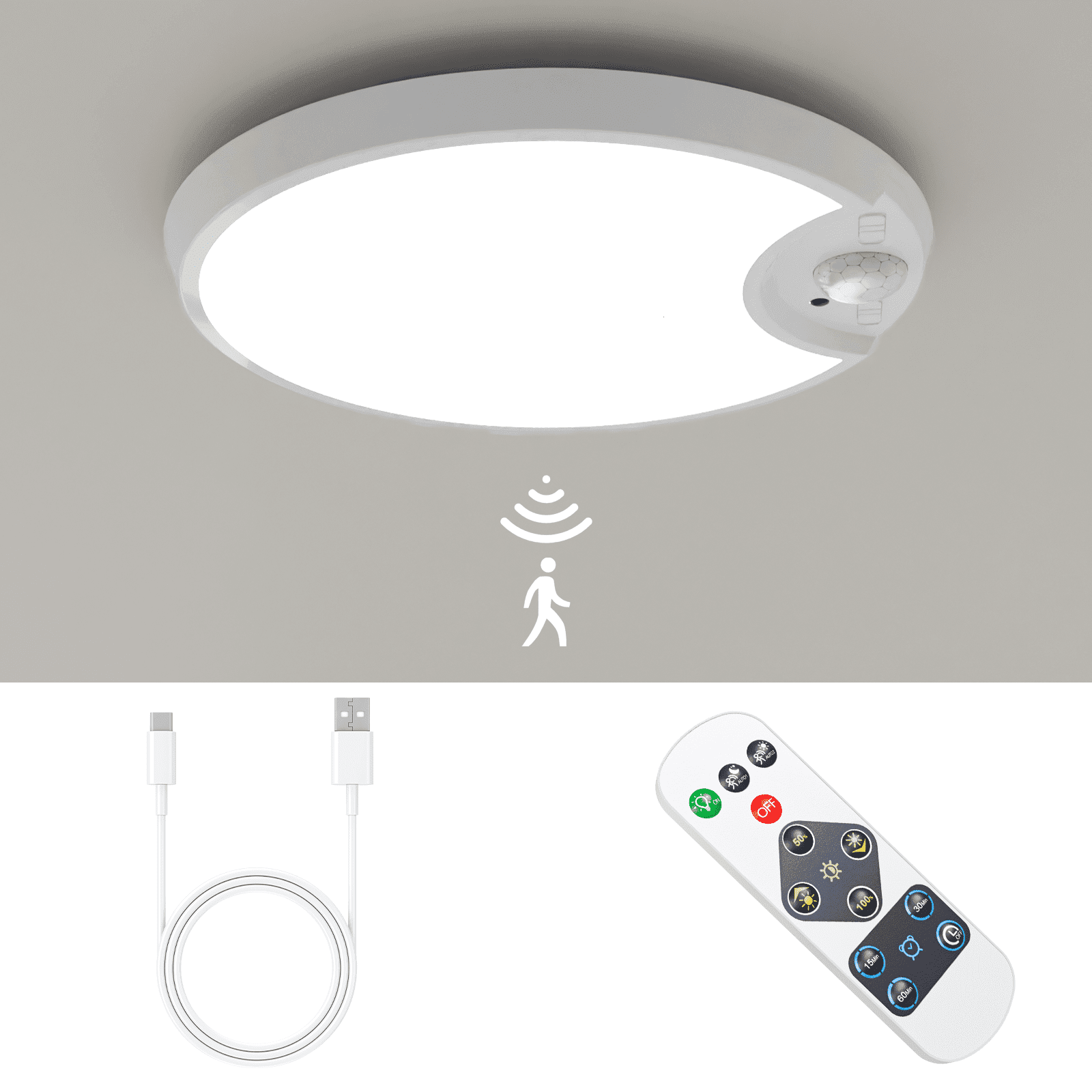 APCENS 6.3 Inch Motion Sensor Ceiling Light, Battery Powered, 6000K White LED Indoor Lighting For Closet, Stairwell, Hallway & Storeroom - 1 Pack