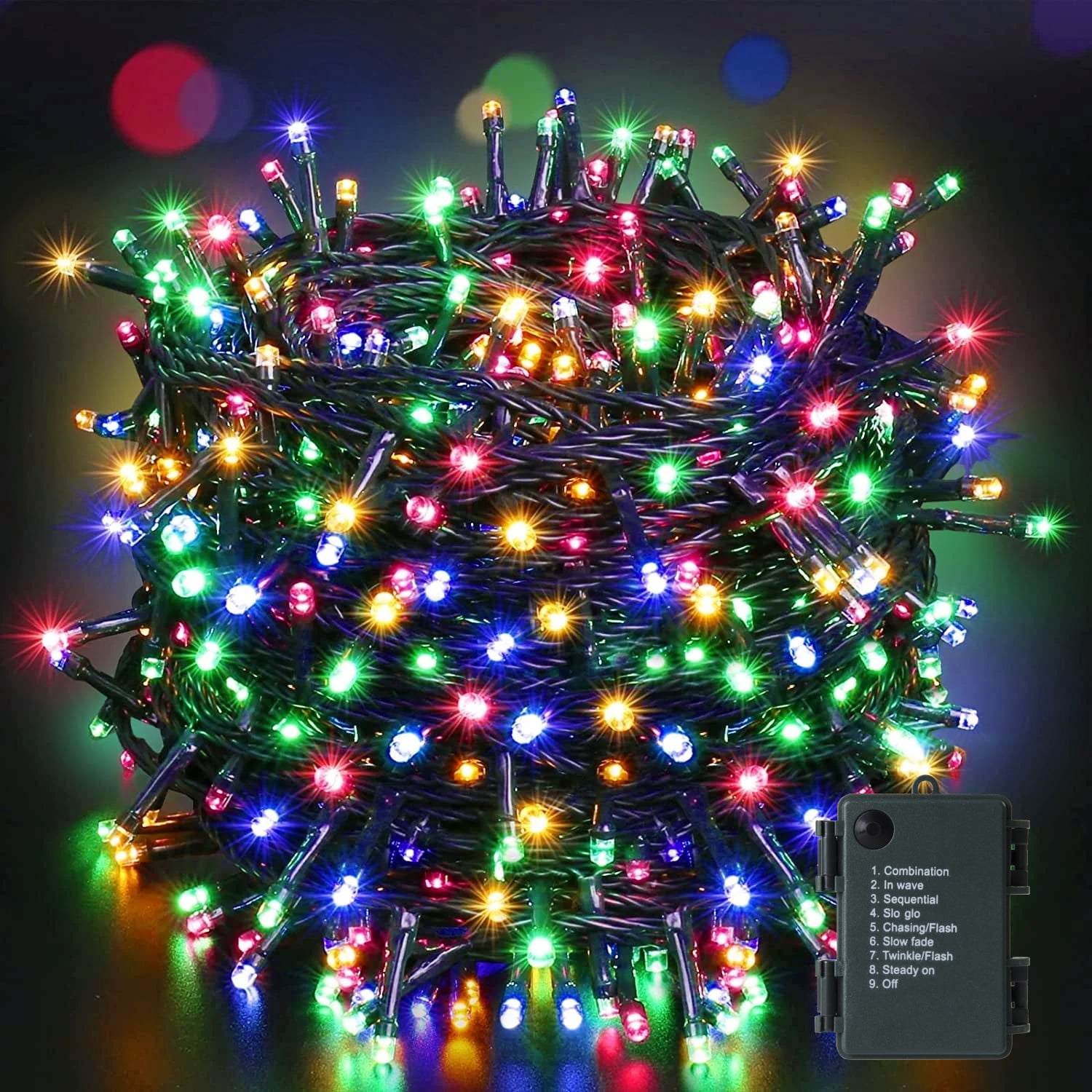 Quntis Battery Operated Christmas Lights, 132ft 300LED, 8 Modes ...