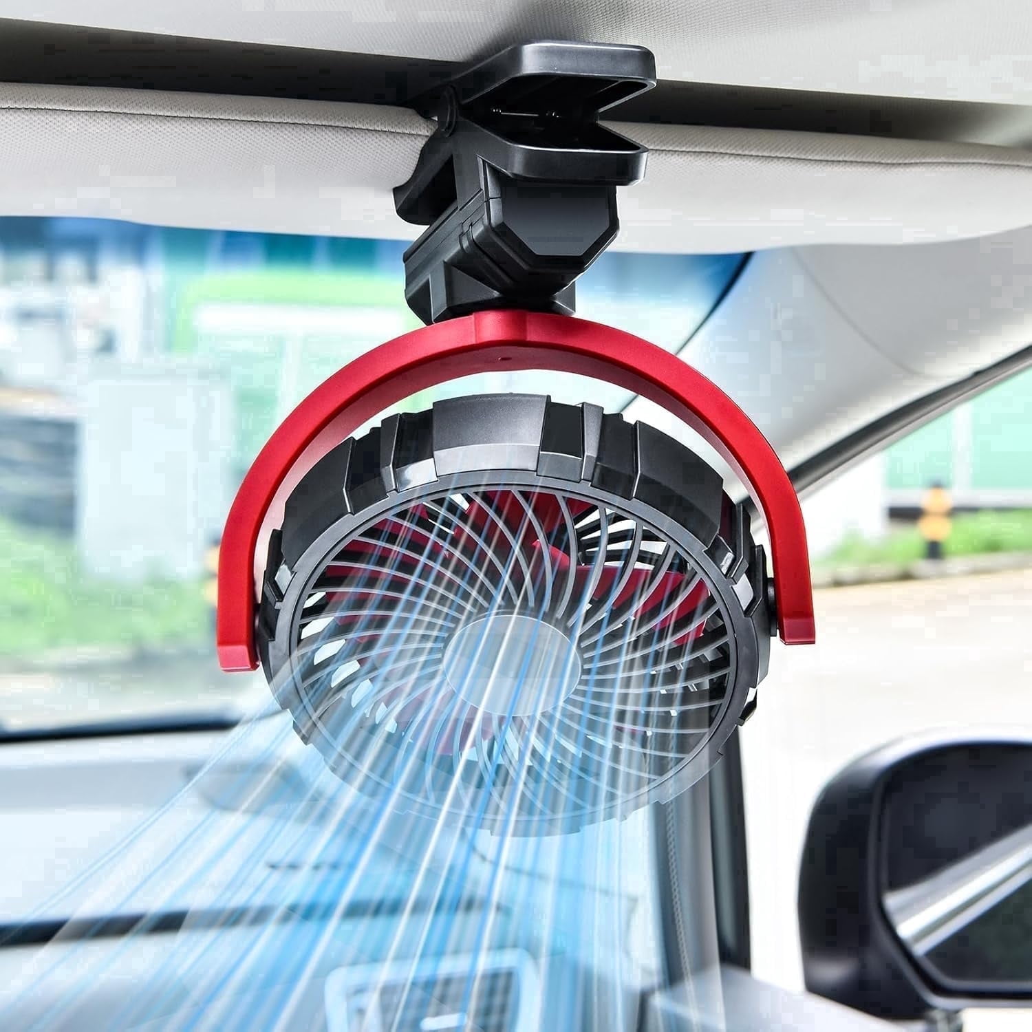 Battery Powered Clip On Fan for Car Visor Back Seat Roof Handles, Portable Car Fan Rechargeable for SUV Van RV Pickup Truck Camping Desk Bed Stroller Baby Crib, Quiet 360 Rotation(Red)