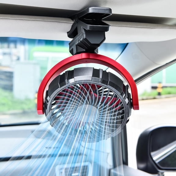 Battery Powered Clip On Fan for Car Visor Back Seat Roof Handles, Portable Car Fan Rechargeable for SUV Van RV Pickup Truck Camping Desk Bed Stroller Baby Crib, Quiet 360 Rotation(Red)