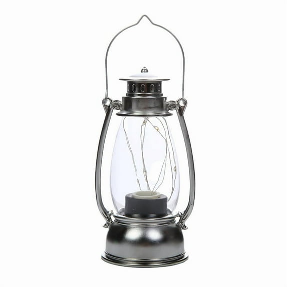 Battery Powered Decorative Lantern Vintage Flame Flickering Night Light Glass Panel Portable Indoor Outdoor Garden Home Patio Fishing Camping Blackout Holiday Gift Rustproof Weatherproof