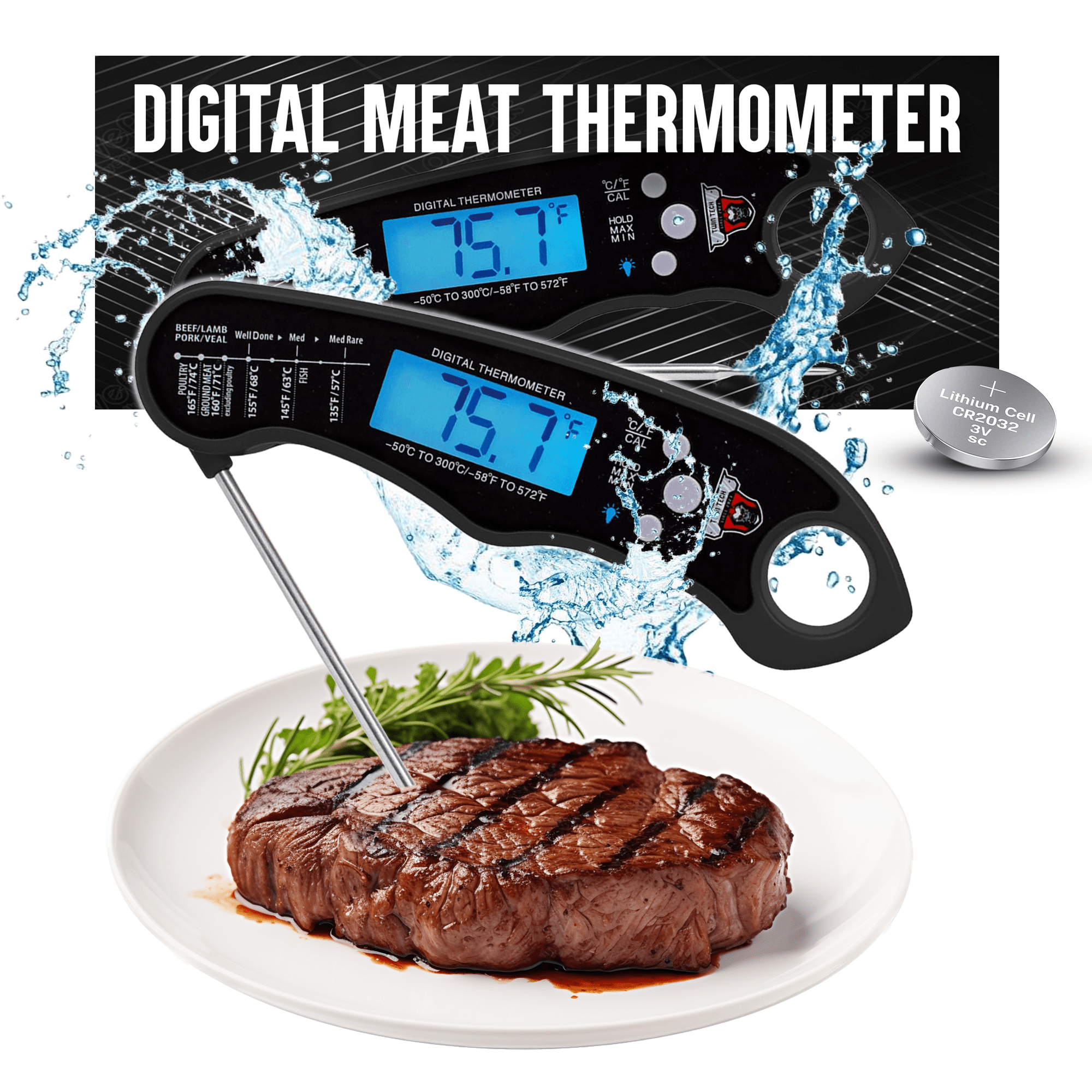 TwinTech Digital Meat Thermometer for Cooking Battery Powered | Wireless Temp Probe for Grilling and Smoking Steak, Poultry | Waterproof Grill thermometer Probe | Black Cooking Thermometer with Probe - Walmart.com