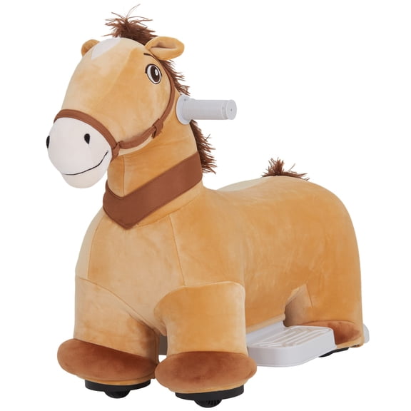 Battery Powered Electric Ride on Pony, 6V Ride on Horse w/ with Music Forward, PU Wheels, Aged 18-36 Months, Brown