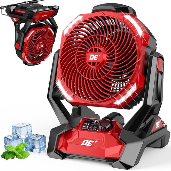 Battery Powered Fan for Milwaukee M18 Battery, 586 CFM Variable Speed, Jobsite Fan w/ 180° Oscillation, 4H Timer & LED Light Table Fan, Hook for Hanging Portable Fan, TOOL ONLY