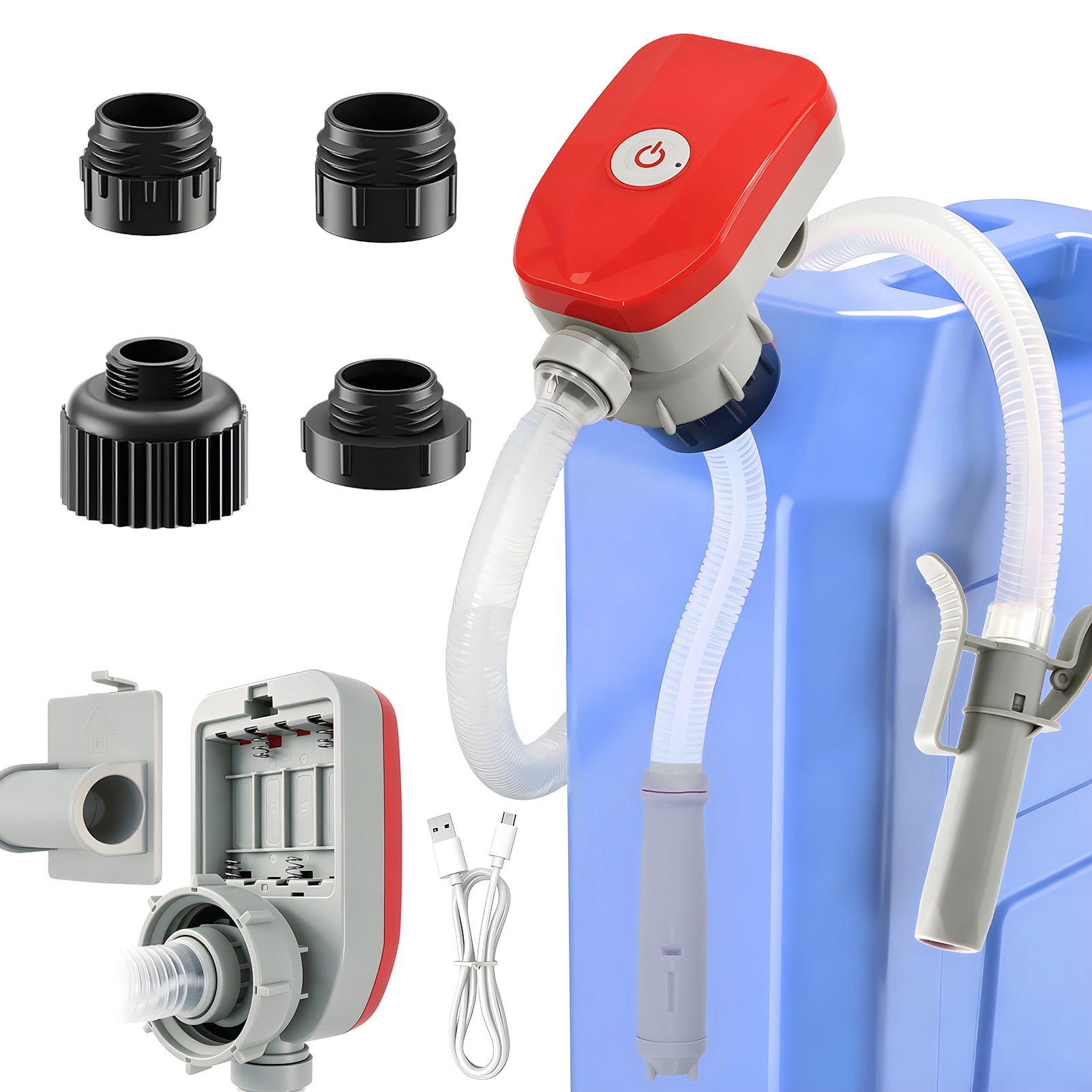 West Bay Automatic Electric Fuel Transfer Pump with Auto-Stop, 3.8GPM & 54" Hose & 4 Size Adapters Gas Can Pump with Leak Protection for Gasoline, Diesel, Kerosene, Gifts for Men Dad Him